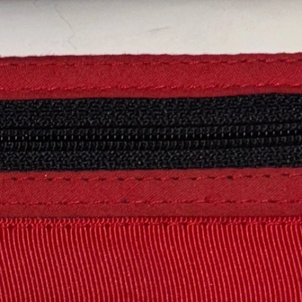 RED AND BLACK AND WHITE CLUTCH/WRISTLET SILVER HARDWARE BLACK PATENT LEATHER